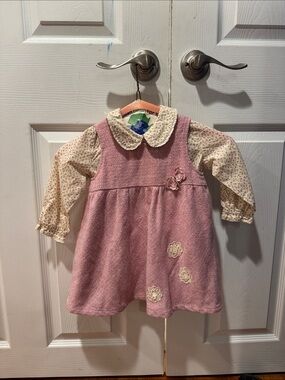 Hippototamus pink Girls' Layered Dress with Floral Blouse